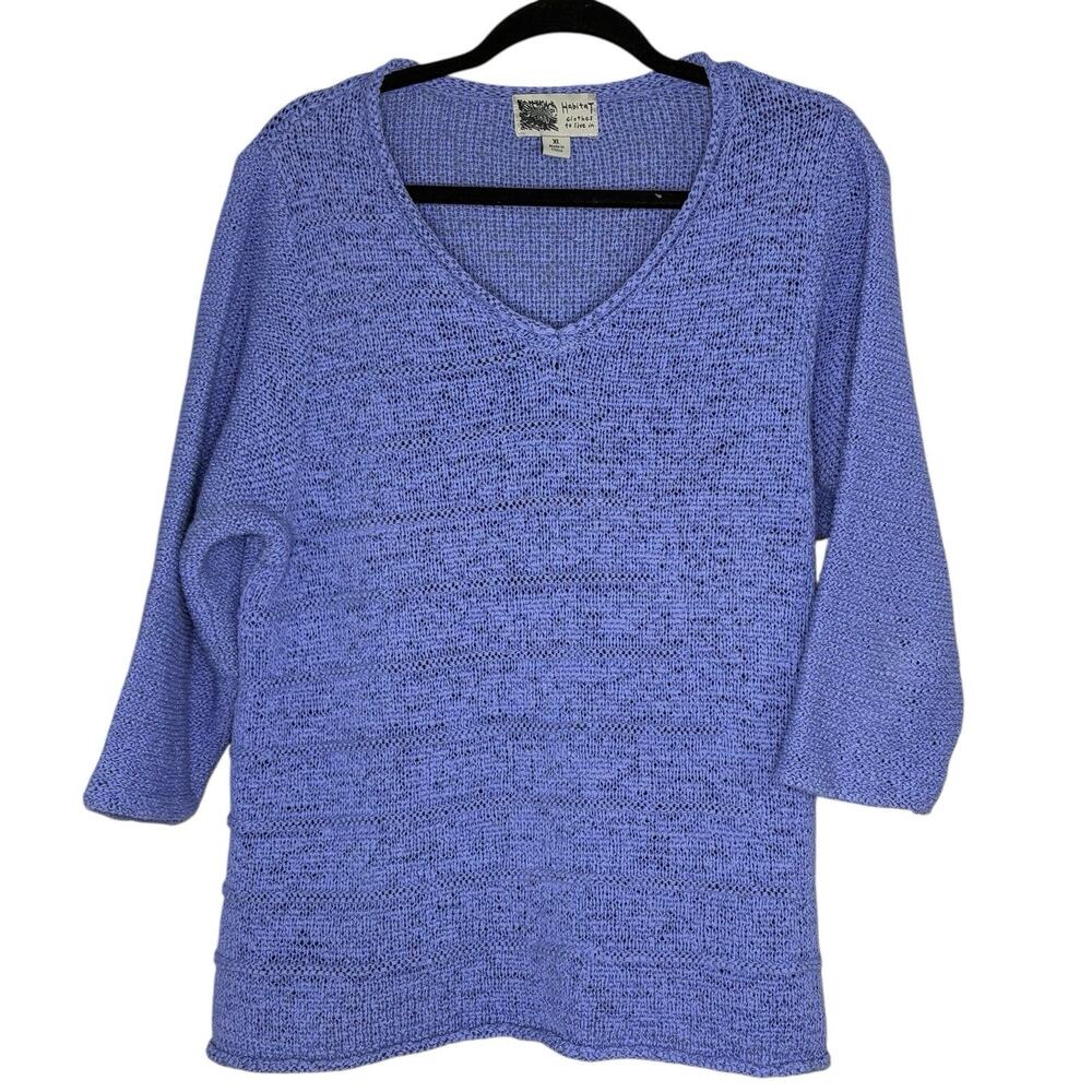 Habitat Tunic Sweater XL Open Knit 3/4 Sleeve Artsy Lagenlook Periwinkle